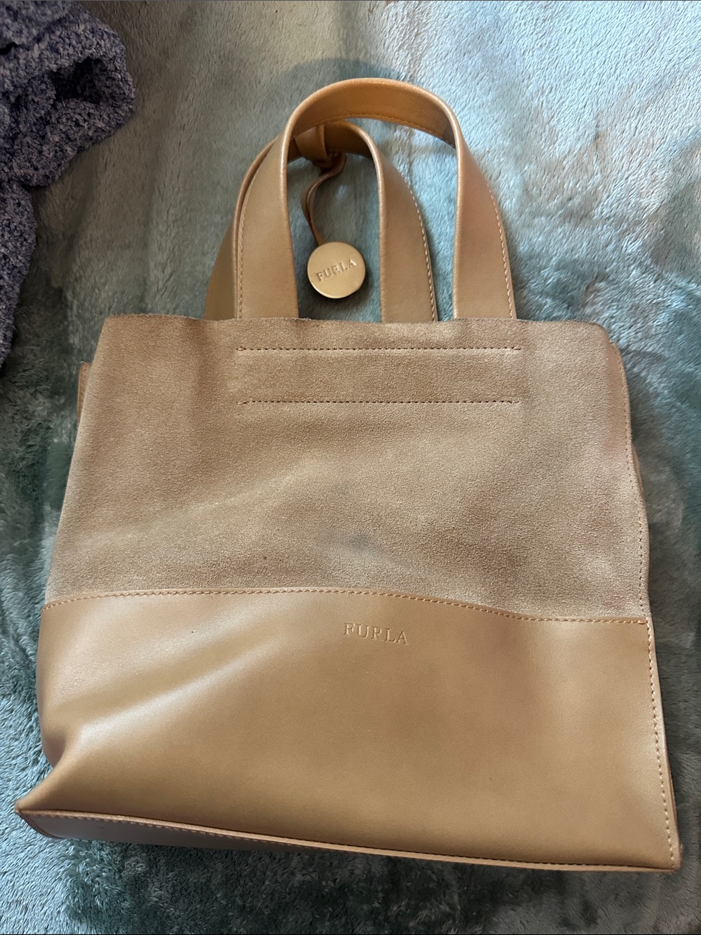 Furla Two-Tone Tan Suede and Leather Mini Tote